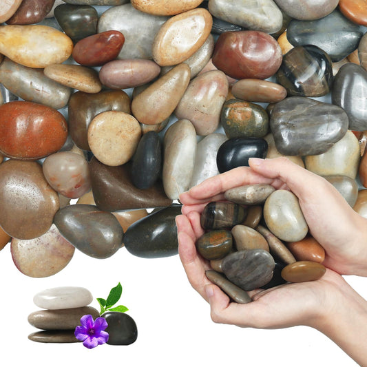 Rain Forest Mixed River Rocks for Landscaping-Polished Pebbles for Plants-Garden Decorative Stones-1-2" Large Plant Rocks,Ideal for Aquarium, Home Decor