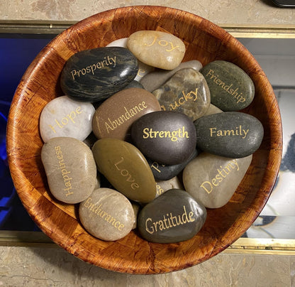 27 PCS Engraved Inspirational Stones Golden Words Gift Stones with Inspirational Words for Friends and Family Encouragement Rocks for Praying and Decoration
