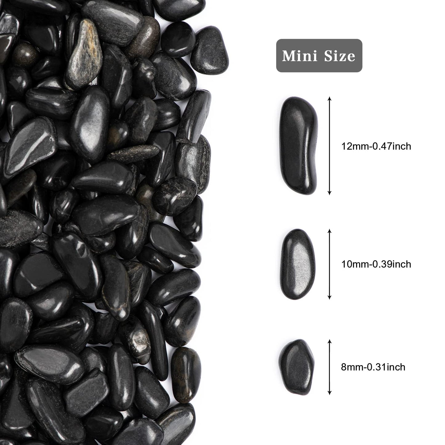 Black Natural River Rocks Polished Pebbles for Landscaping, Plants, Fish Tank, Vases, Succulents, Crafting, Home Decor ,0.3"-0.5"