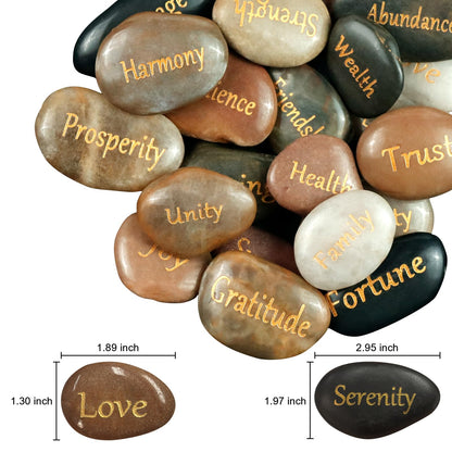 27 PCS Engraved Inspirational Stones Golden Words Gift Stones with Inspirational Words for Friends and Family Encouragement Rocks for Praying and Decoration