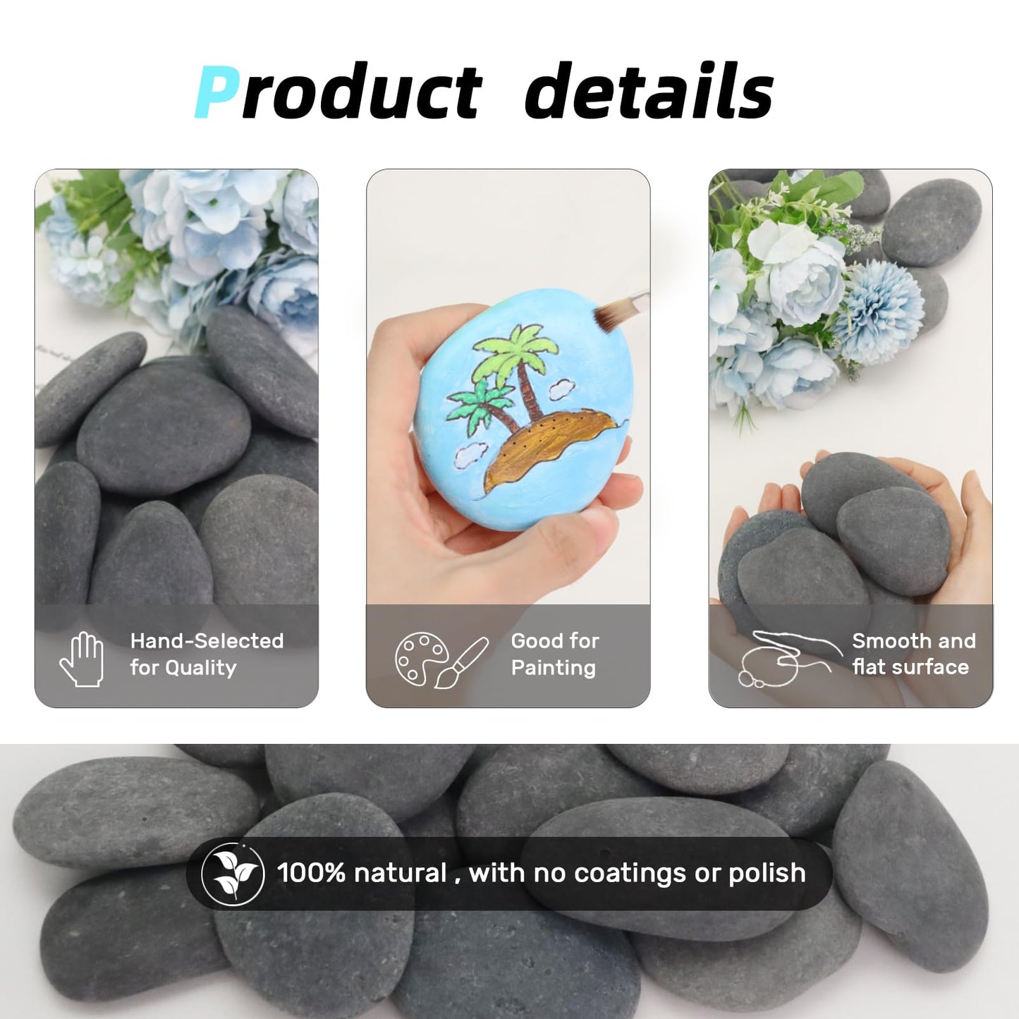 River Rocks for Painting- Hand Picked Rock -Flat-Smooth Painting Rocks- Perfect for DIY, Kids Crafts, Kindness Stone, Garden & Home Decor, Holiday Gift