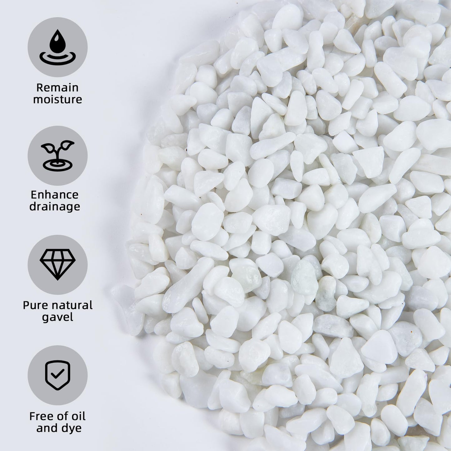 Snow White Polished Gravel for Plants Garden, Decorative Pebbles Ideal for Fish Tank, Vases, Succulents, Crafting, Home Decor