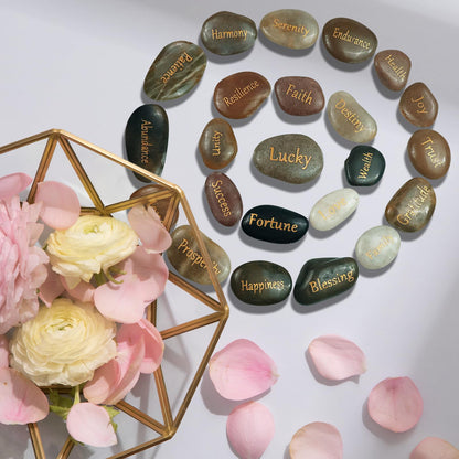27 PCS Engraved Inspirational Stones Golden Words Gift Stones with Inspirational Words for Friends and Family Encouragement Rocks for Praying and Decoration