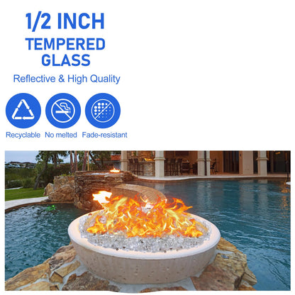 Fire Glass for Fire Pit - 1/2 inch Reflective Fire Glass Rocks for Propane and Gas Fireplace