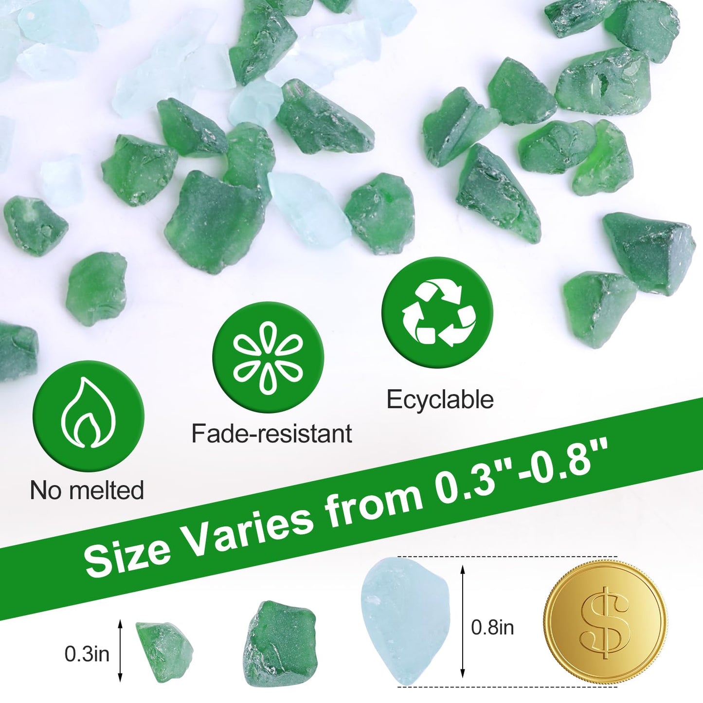 Forsted Sea Glass for Vase Filler, Aquarium, Home Decor,  Firepit ,Wedding Decor