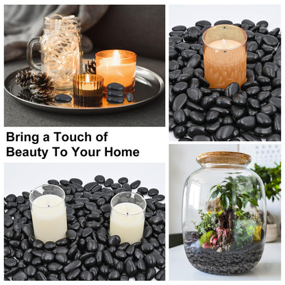 Black Decorative Pebbles for Plants- River Rocks for Outdoor Landscaping- 0.3"-0.8" inch High Polished Stones for Aquarium, Terrarium,Vases, Home Decor